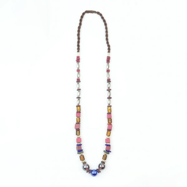 Glass Bead and Multicolour Bead Necklace
