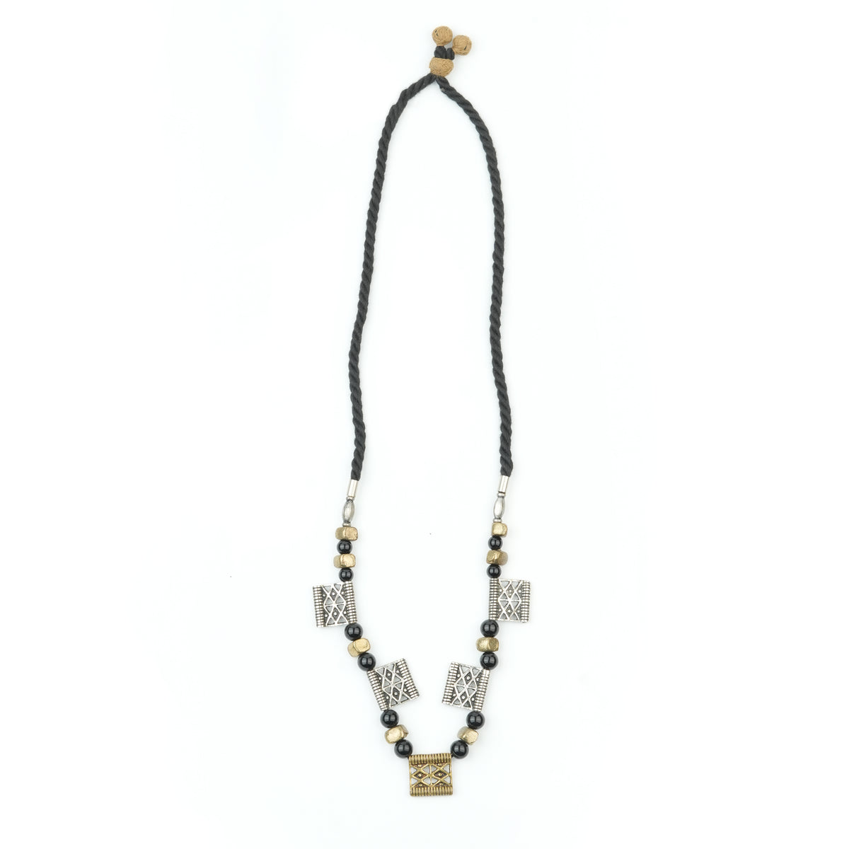 Copper Bead and Black Bead German Silver Necklace