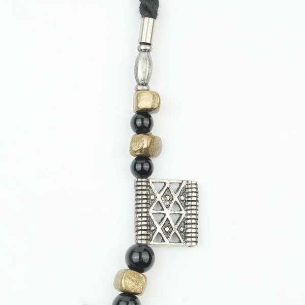 Copper Bead and Black Bead German Silver Necklace