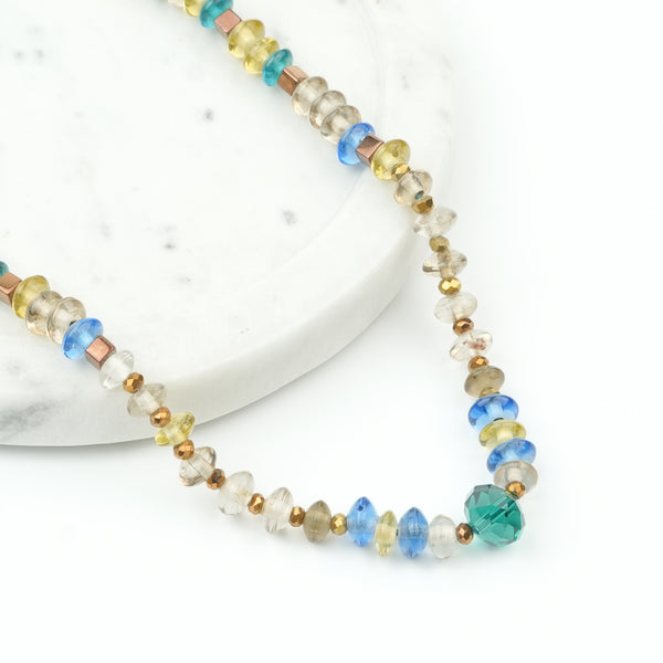 Glass Bead and Copper Square Bead Necklace