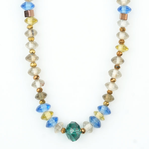 Glass Bead and Copper Square Bead Necklace