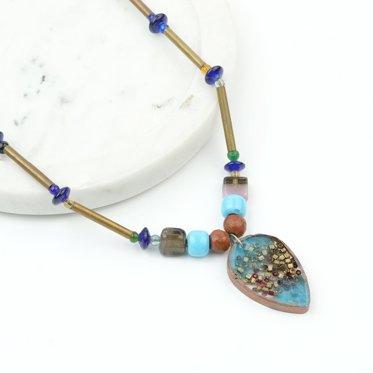 Copper Pipe and Glass Bead Necklace