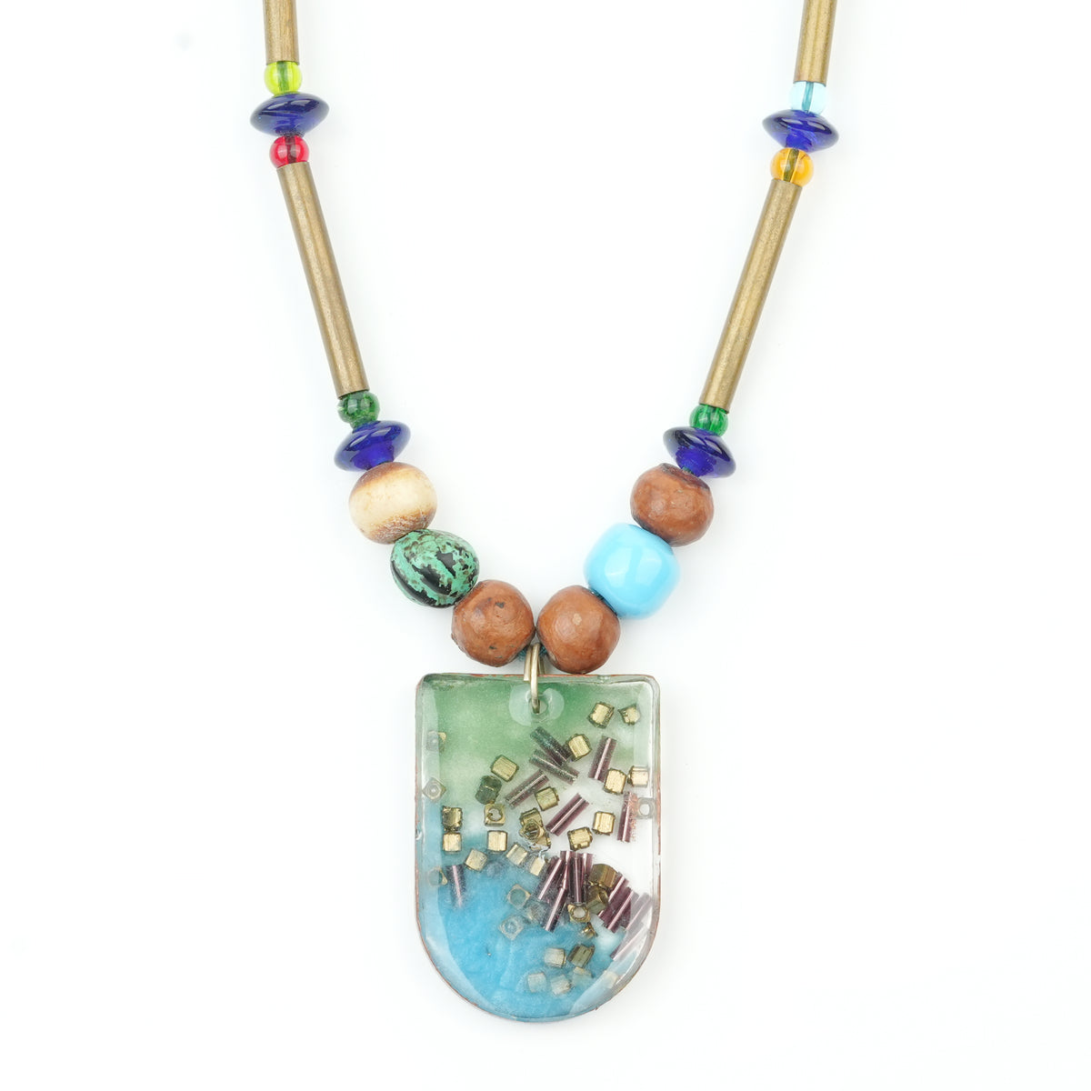 Copper Pipe and Glass Bead Necklace