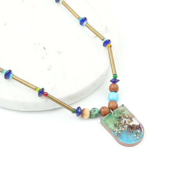 Copper Pipe and Glass Bead Necklace