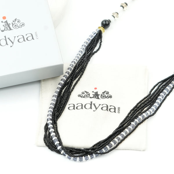Glass Bead and Black Bead Necklace