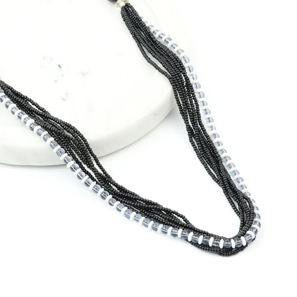 Glass Bead and Black Bead Necklace