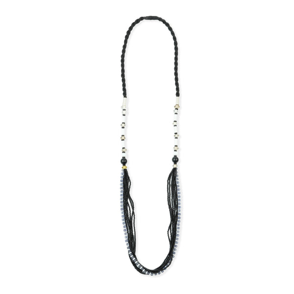 Glass Bead and Black Bead Necklace
