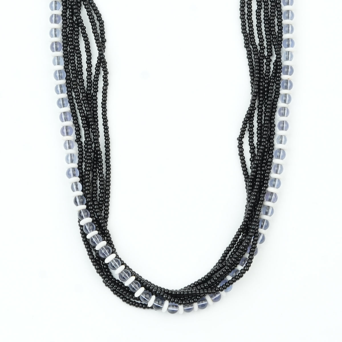 Glass Bead and Black Bead Necklace
