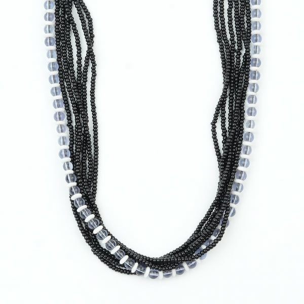 Glass Bead and Black Bead Necklace