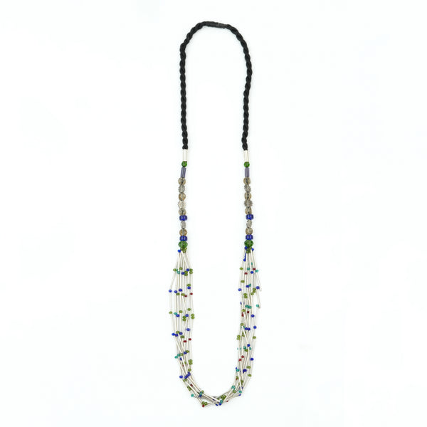 German Silver Pipes and Glass Bead Layered Necklace