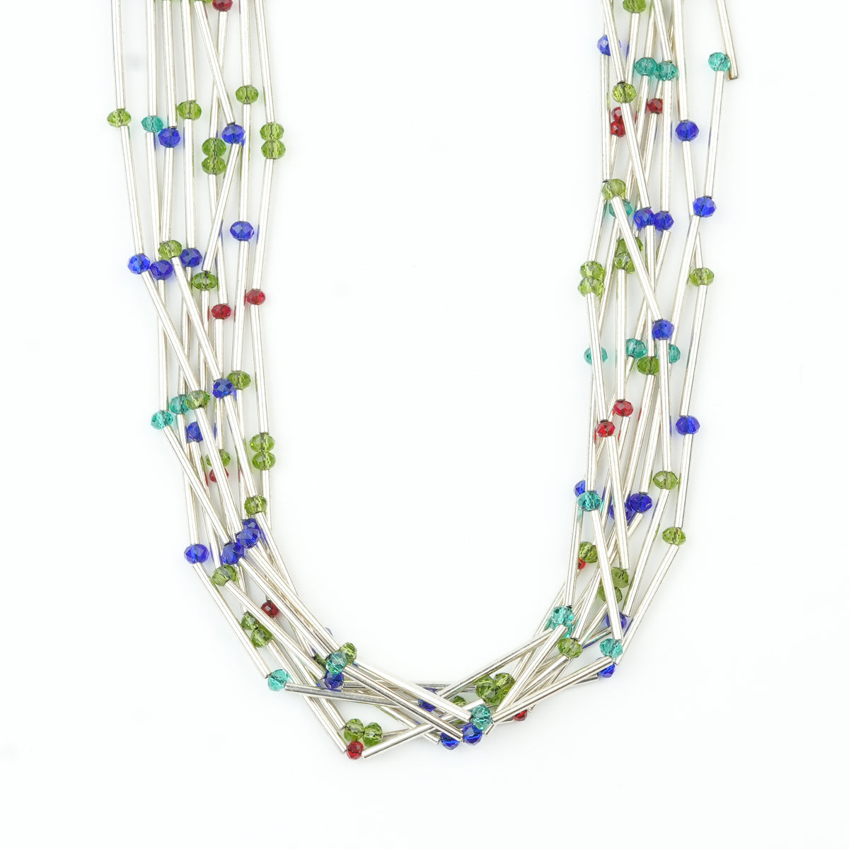 German Silver Pipes and Glass Bead Layered Necklace