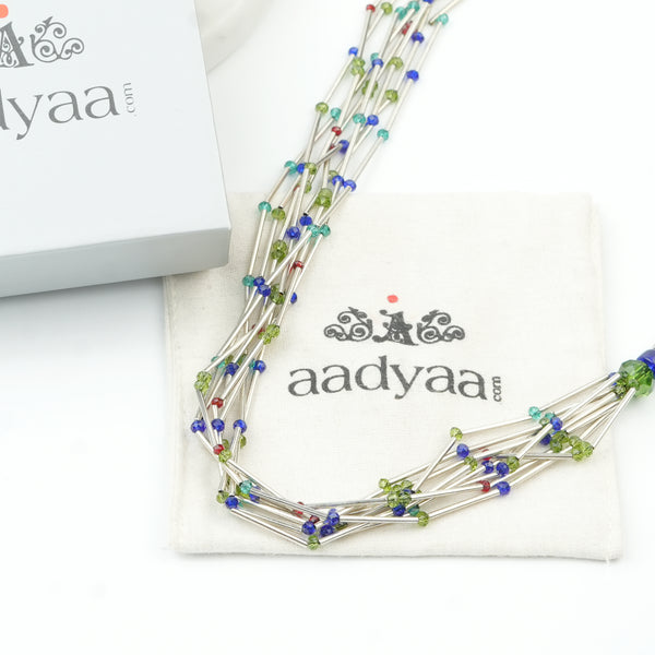 German Silver Pipes and Glass Bead Layered Necklace