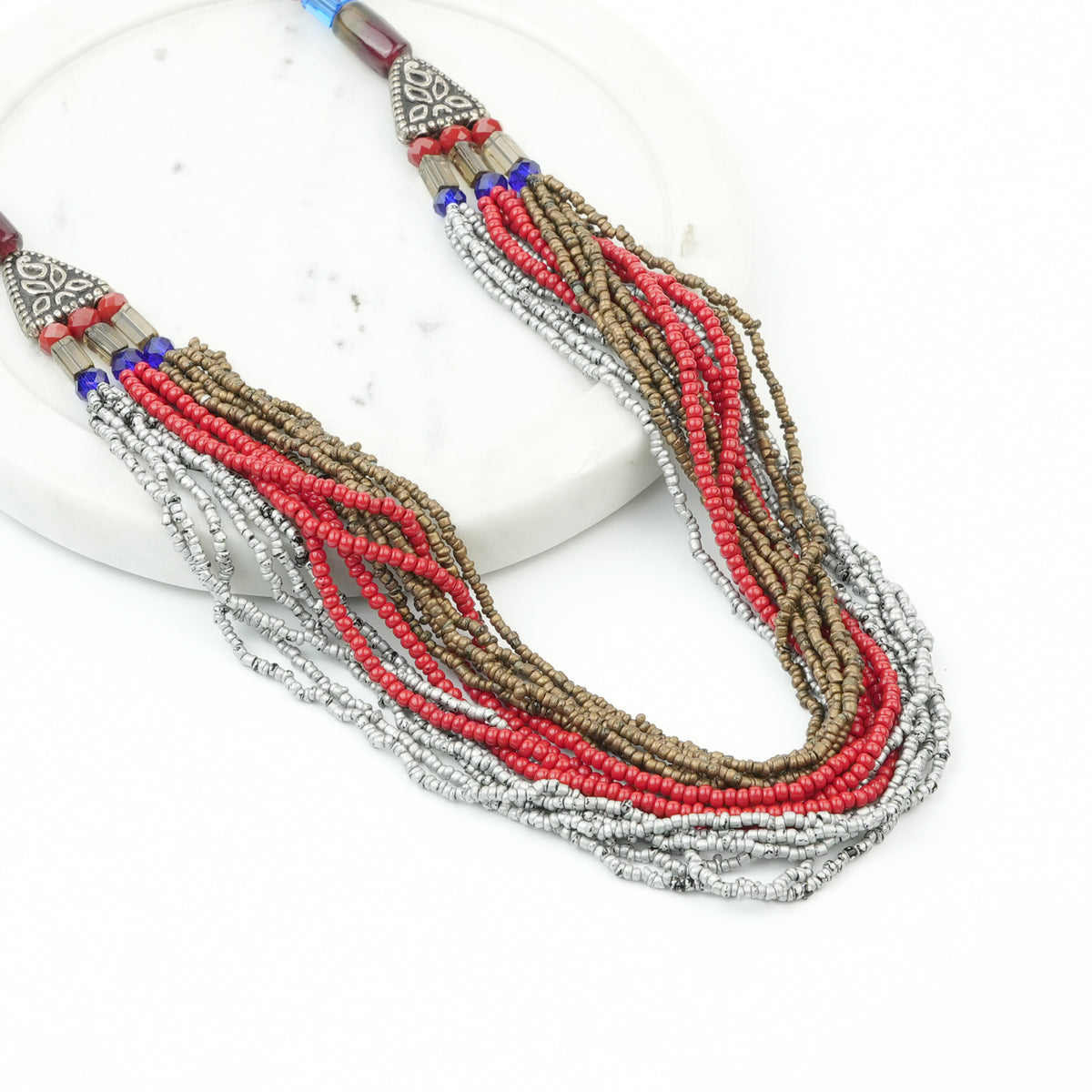 Glass and Silver Coated Copper Bead Necklace