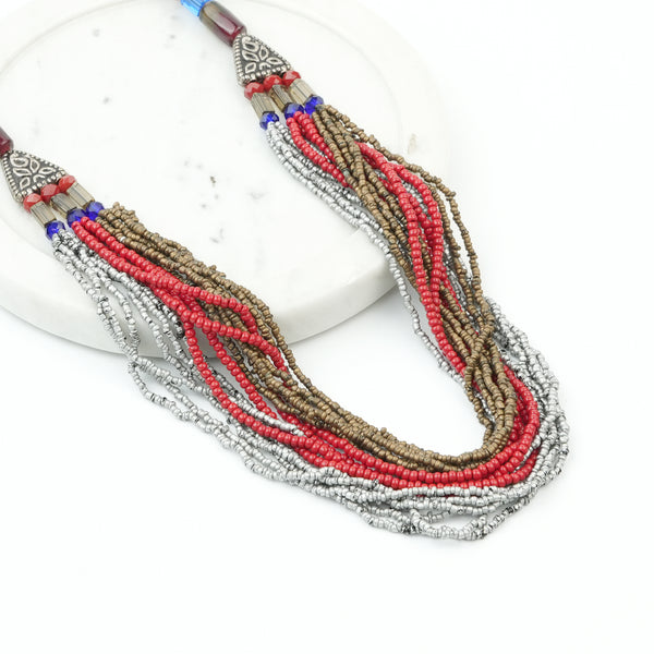 Glass and Silver Coated Copper Bead Necklace