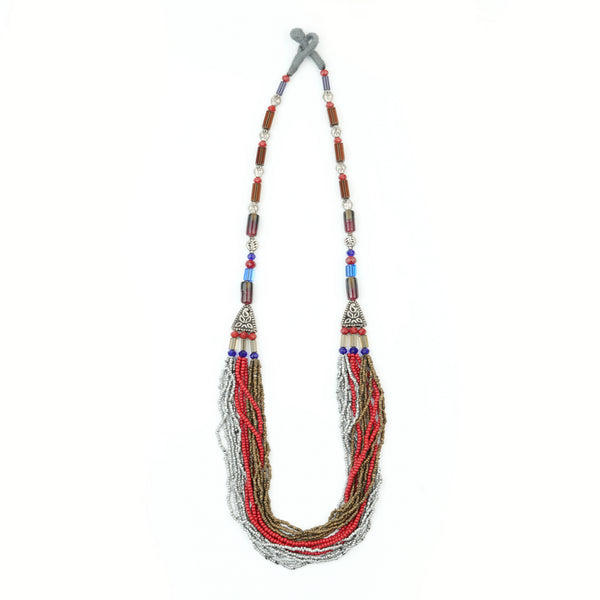 Glass and Silver Coated Copper Bead Necklace