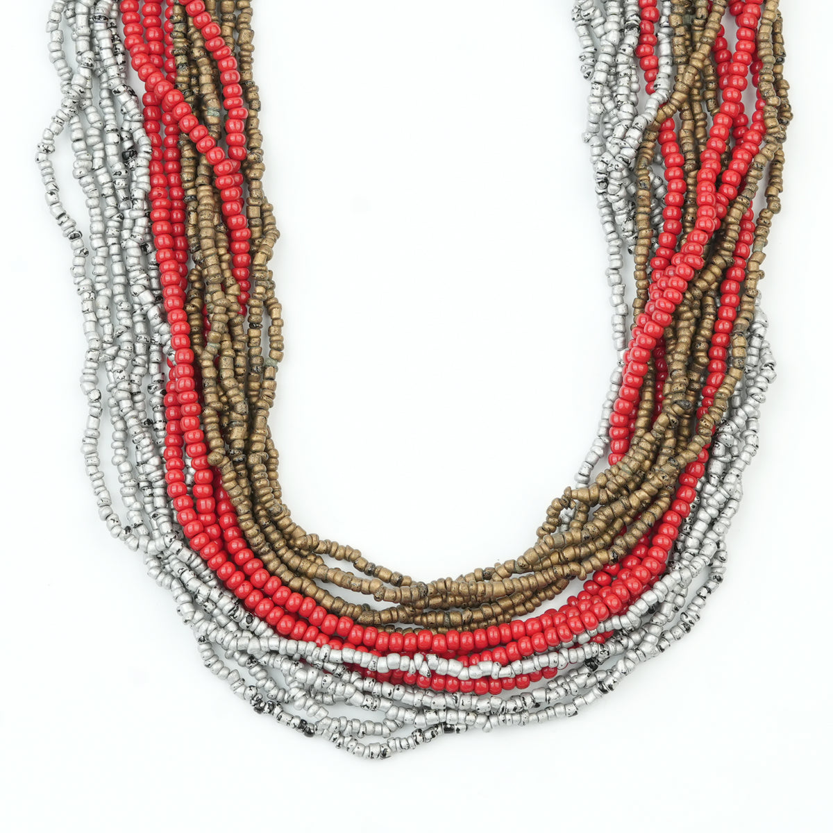 Glass and Silver Coated Copper Bead Necklace