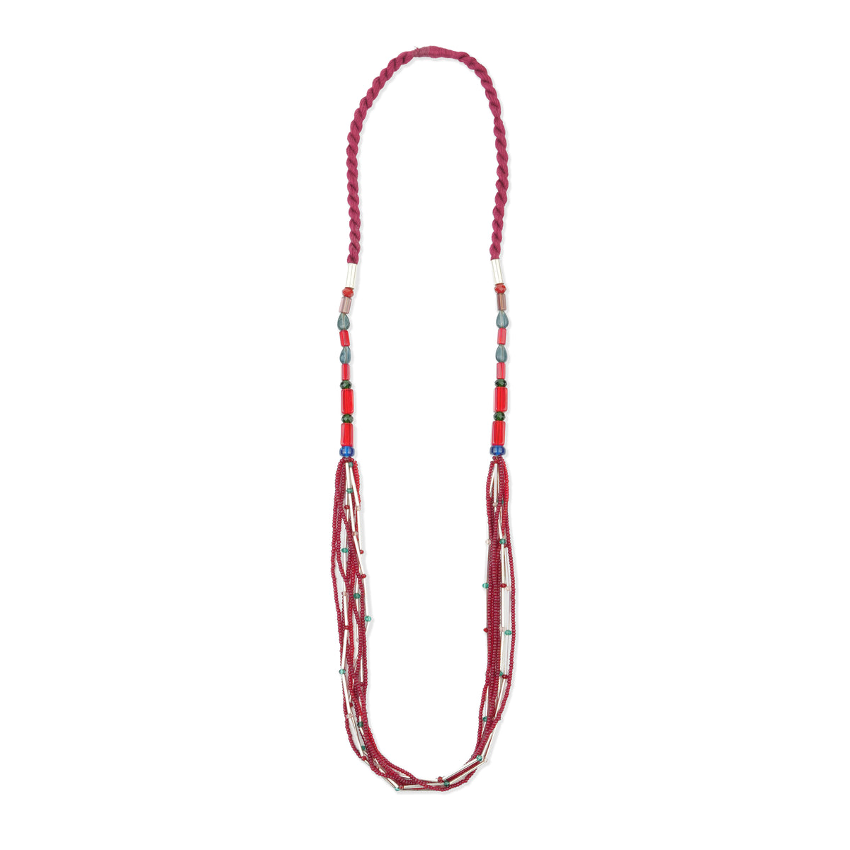 Glass Bead and German Silver Pipe Necklace