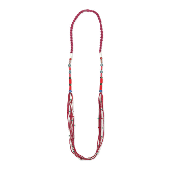 Glass Bead and German Silver Pipe Necklace