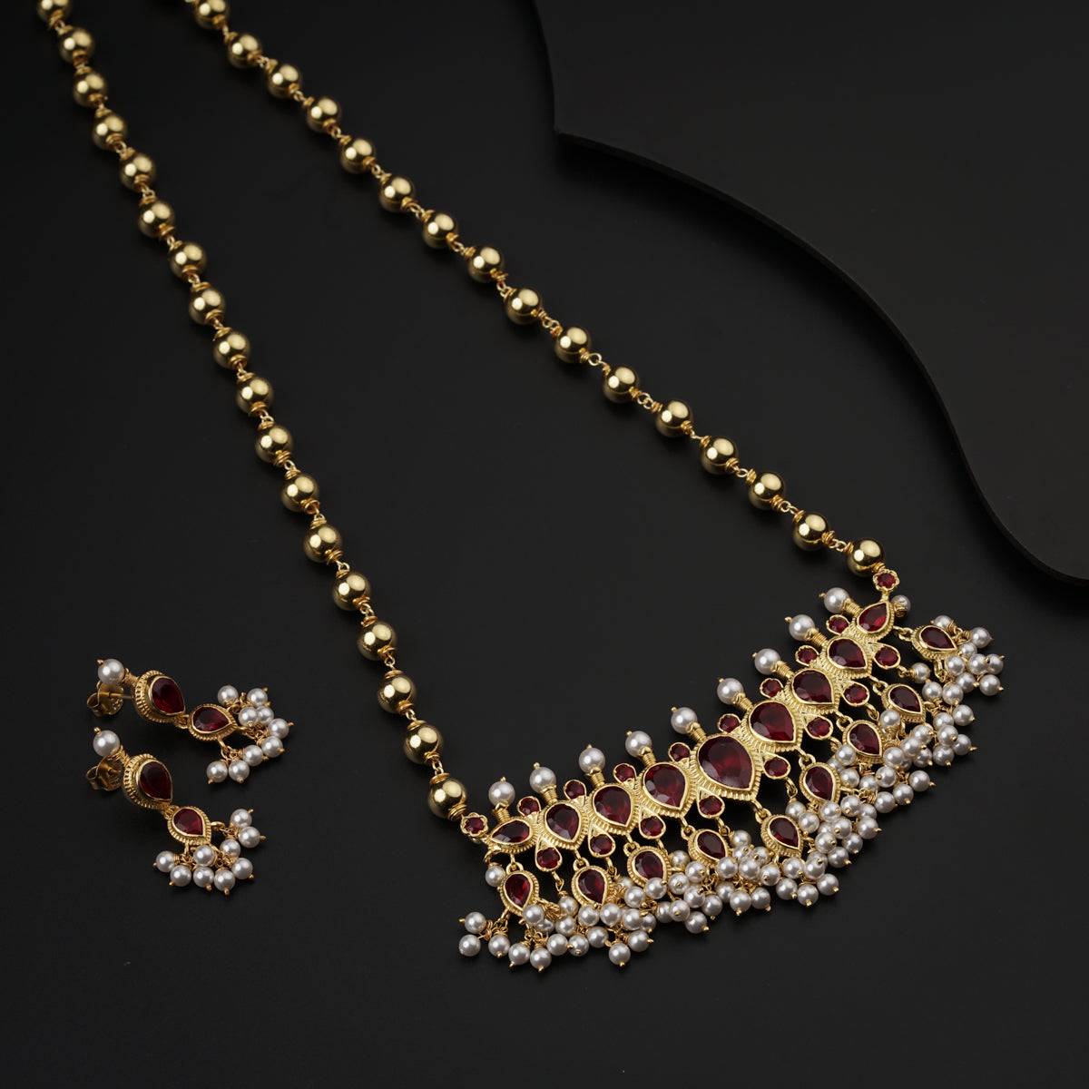 Claasic Silver Garnet Tanmani Set (Gold Plated)