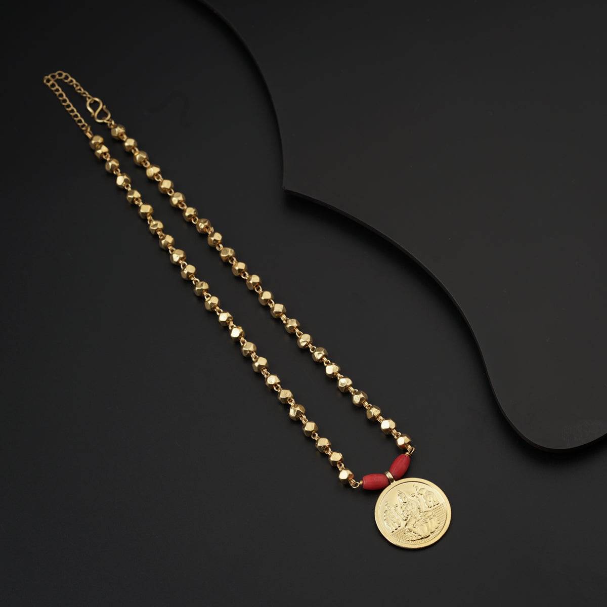 Silver Coin Necklace with Silver Beads (Gold Plated) - Ashtapailu ( Multifaceted ) beads