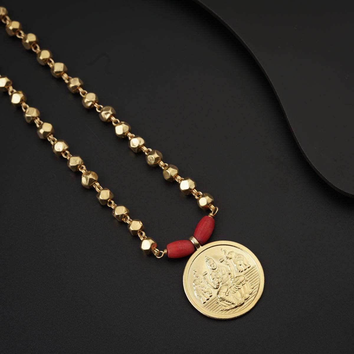 Silver Coin Necklace with Silver Beads (Gold Plated) - Ashtapailu ( Multifaceted ) beads