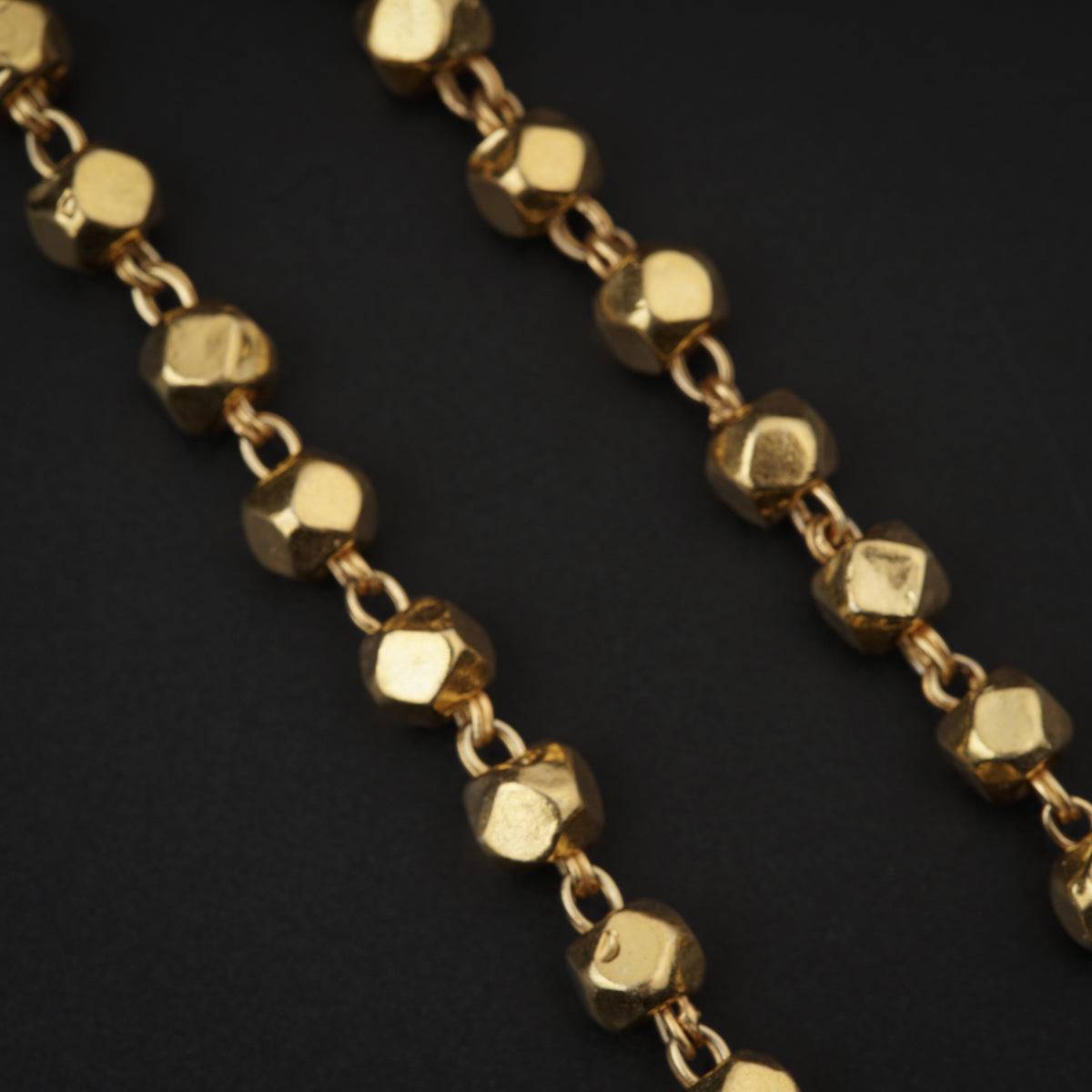 Silver Coin Necklace with Silver Beads (Gold Plated) - Ashtapailu ( Multifaceted ) beads