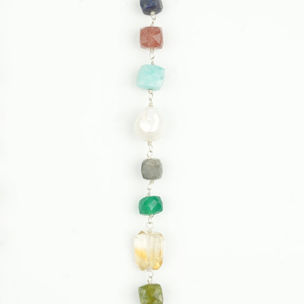 Multicolour Stone Ganthan Necklace with Baroque Pearls – 26 Inches