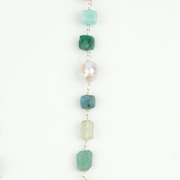 Multicolour Stone Ganthan Necklace with Baroque Pearls – 20 Inches