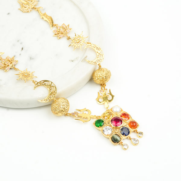 22k Gold plated Silver Durga Necklace (Made to Order)