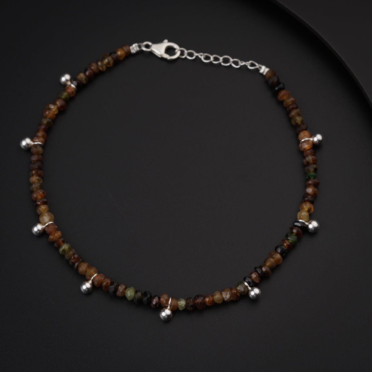 Multicolor Semi Precious Stones Anklet with Silver Beads