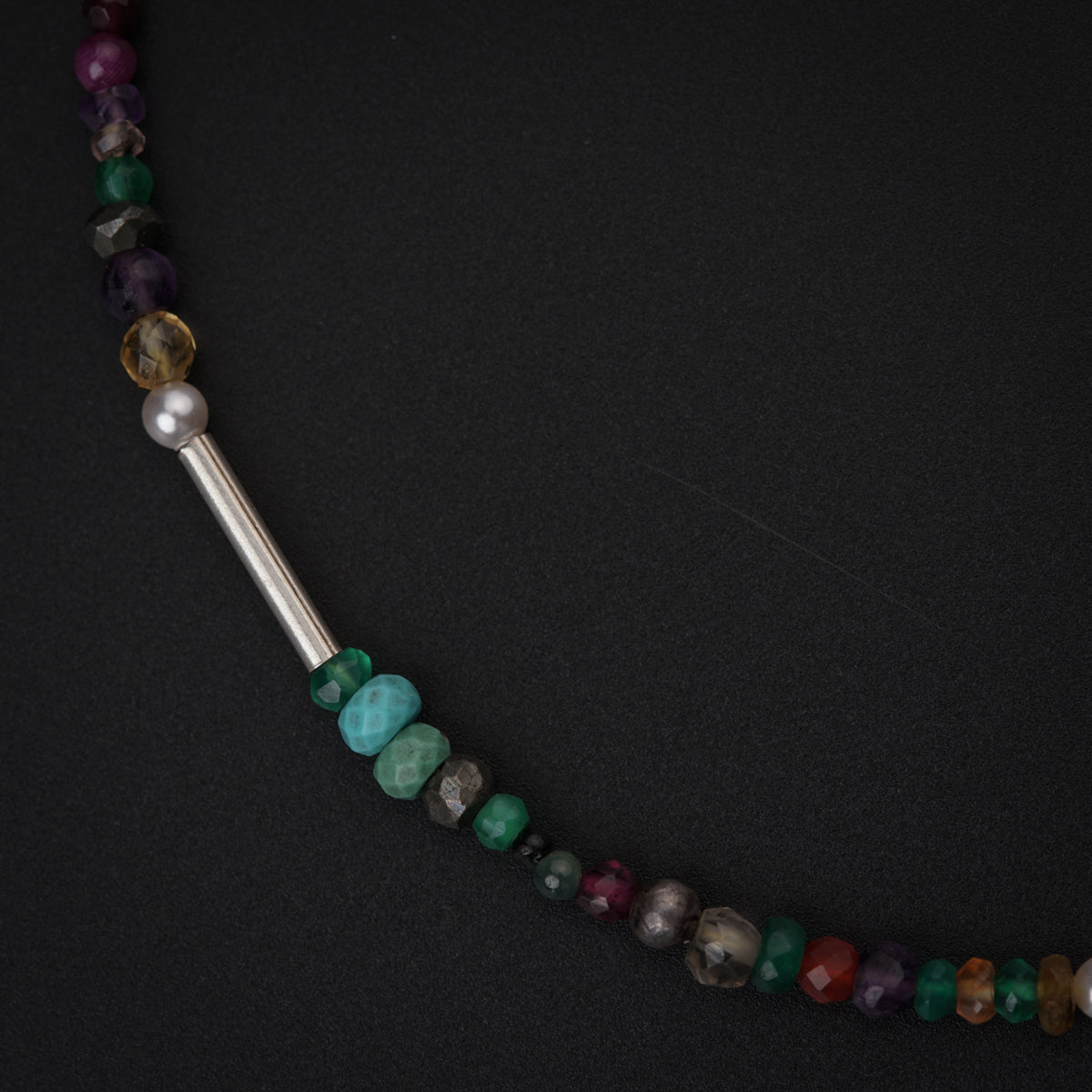 Multicolor Semi Precious Stones Silver Anklet
