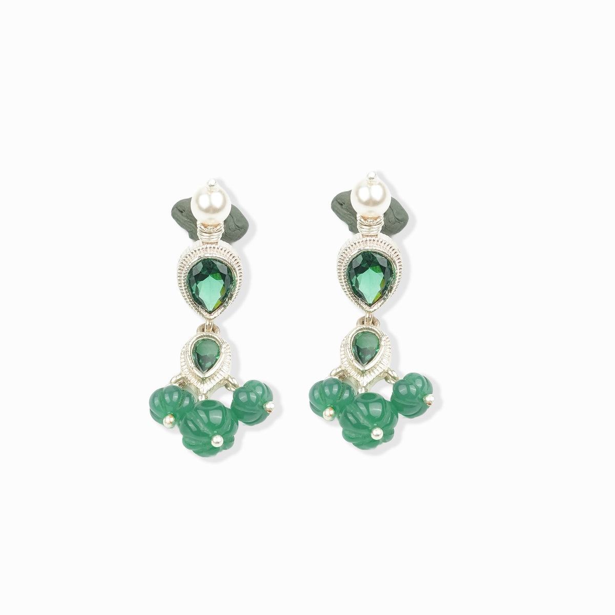 Silver CZ Tanmani Set with Green Onyx