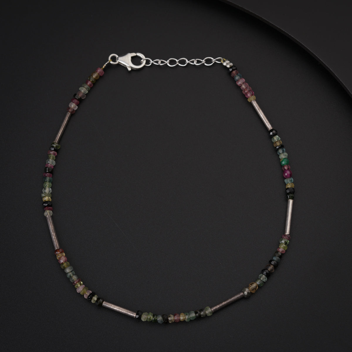 Multicolor Semi Precious Stones Silver Anklet