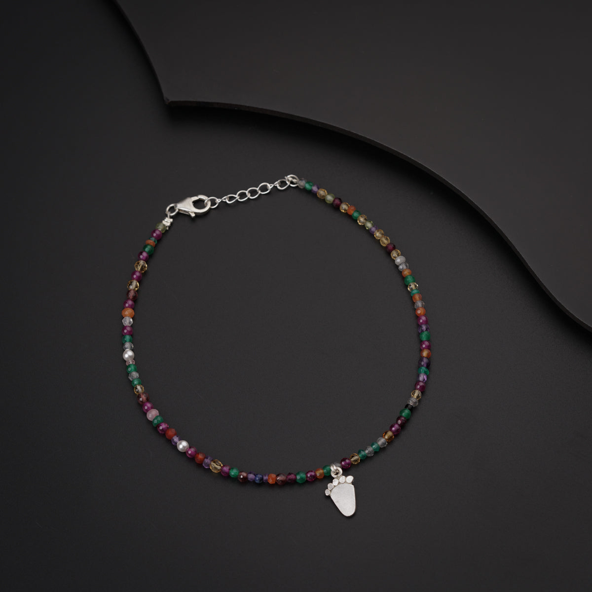 Multicolor Semi Precious Stones Silver Paul Anklet