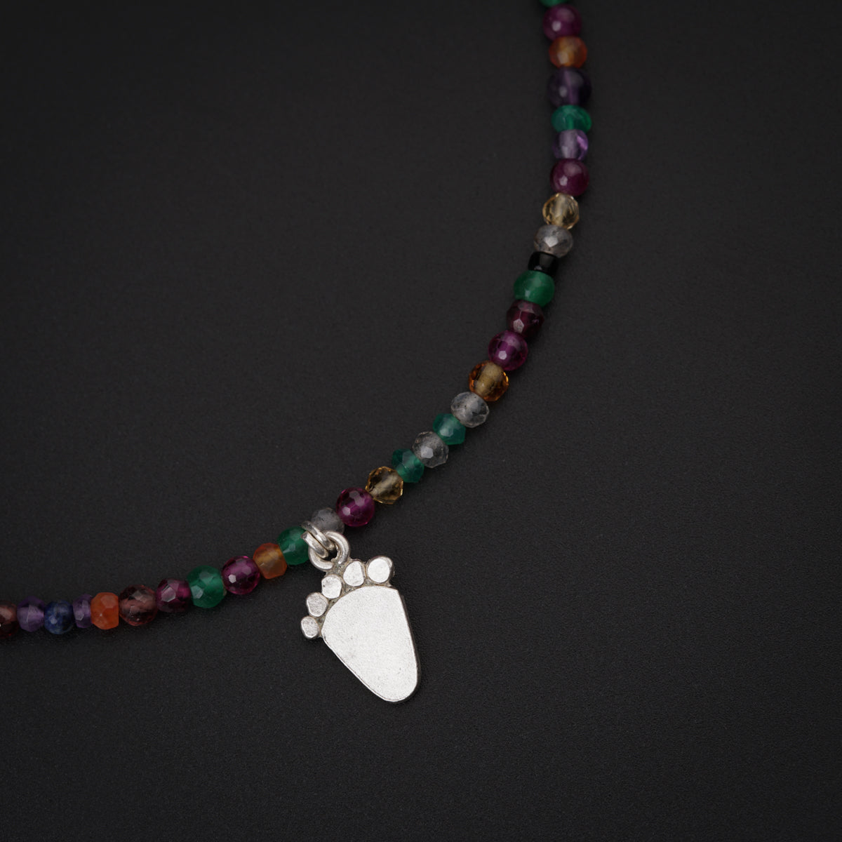 Multicolor Semi Precious Stones Silver Paul Anklet