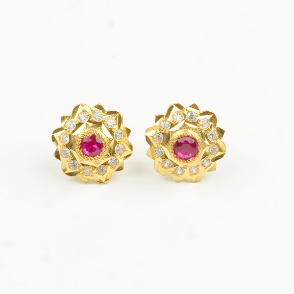 Kudi Earrings with Pink Stone | 22K Gold-Plated