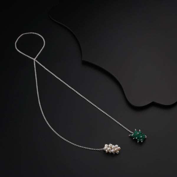 Silver Tie & Wear Necklace with Pearls & Green Onyx