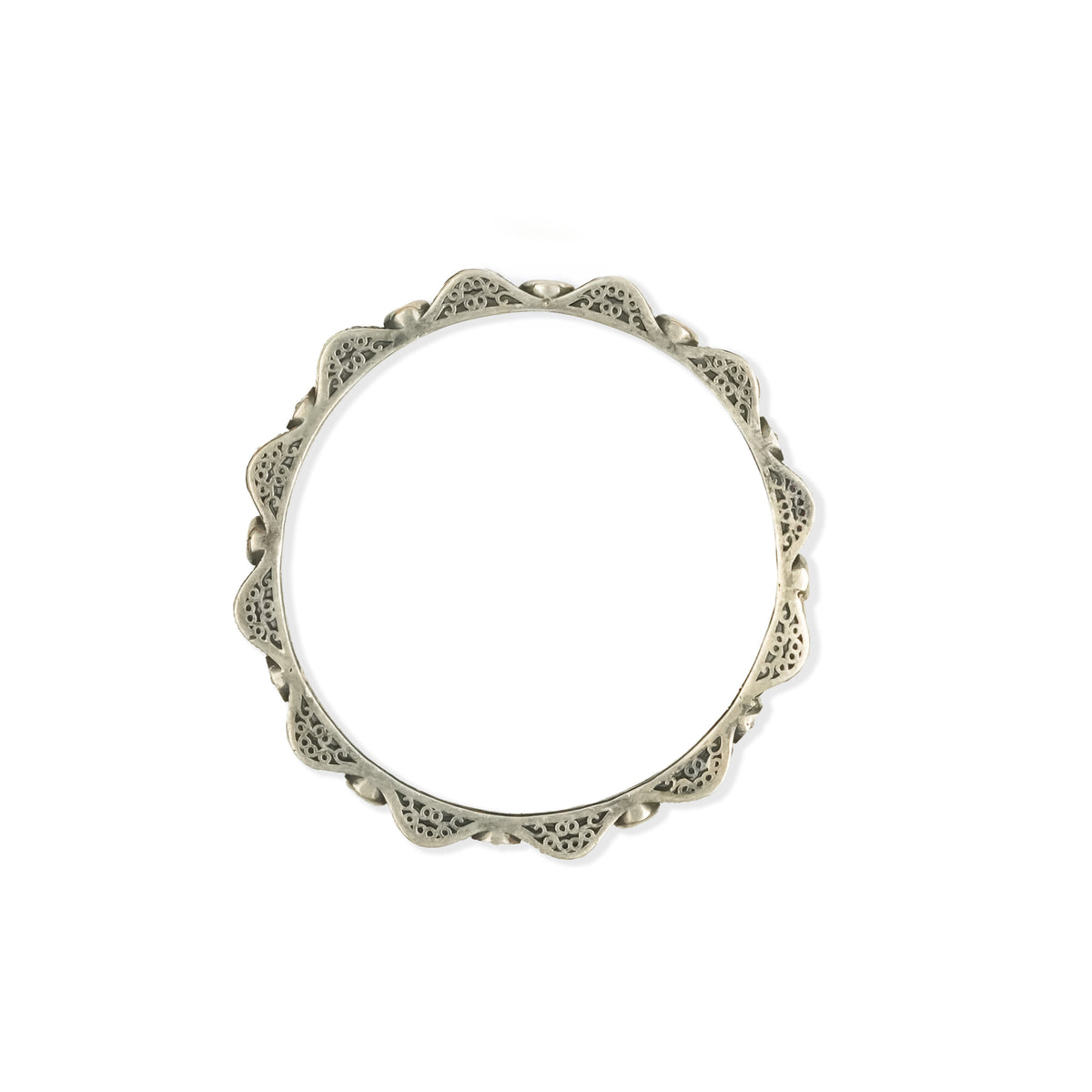 Oxidised Silver Filigree Bangle with Pink Stones