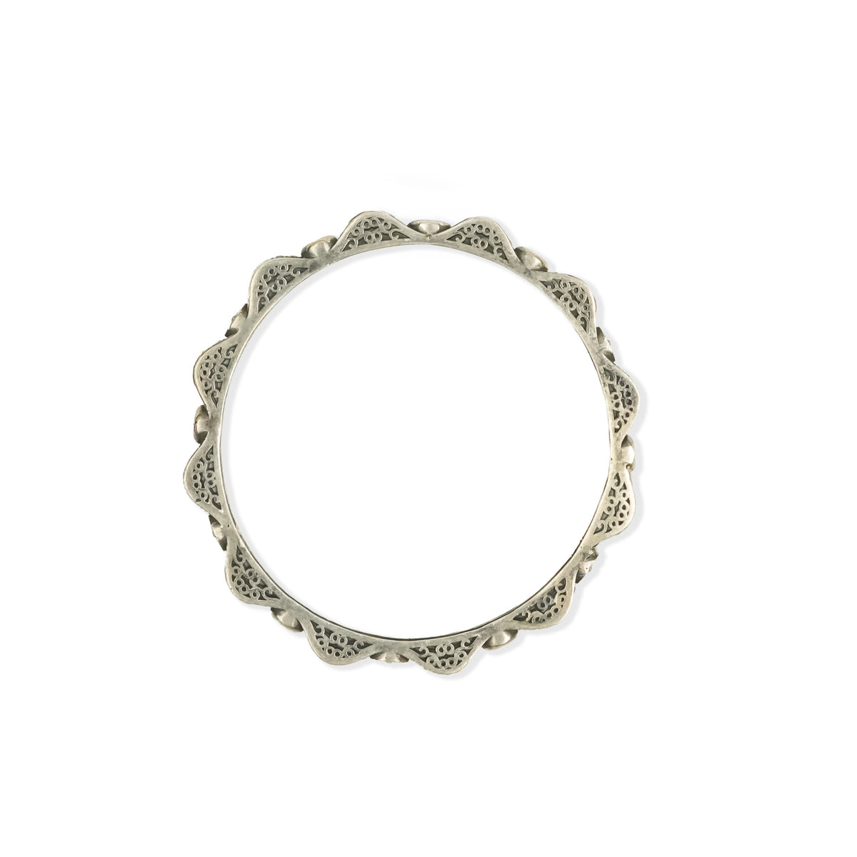 Oxidised Silver Filigree Bangle with Pink Stones
