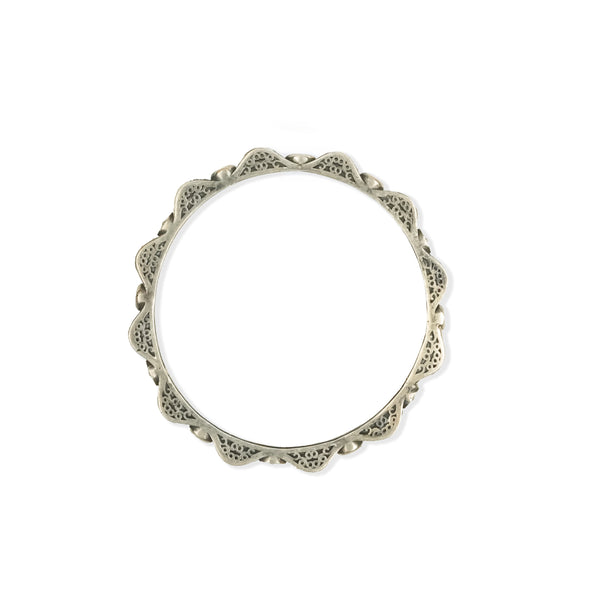 Oxidised Silver Filigree Bangle with Pink Stones