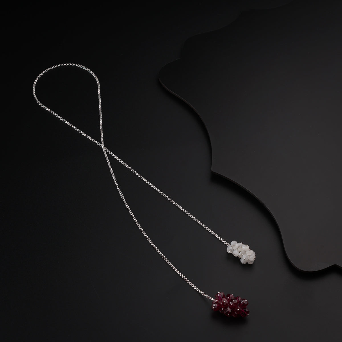 Silver Tie & Wear Necklace with Ruby & Crystals