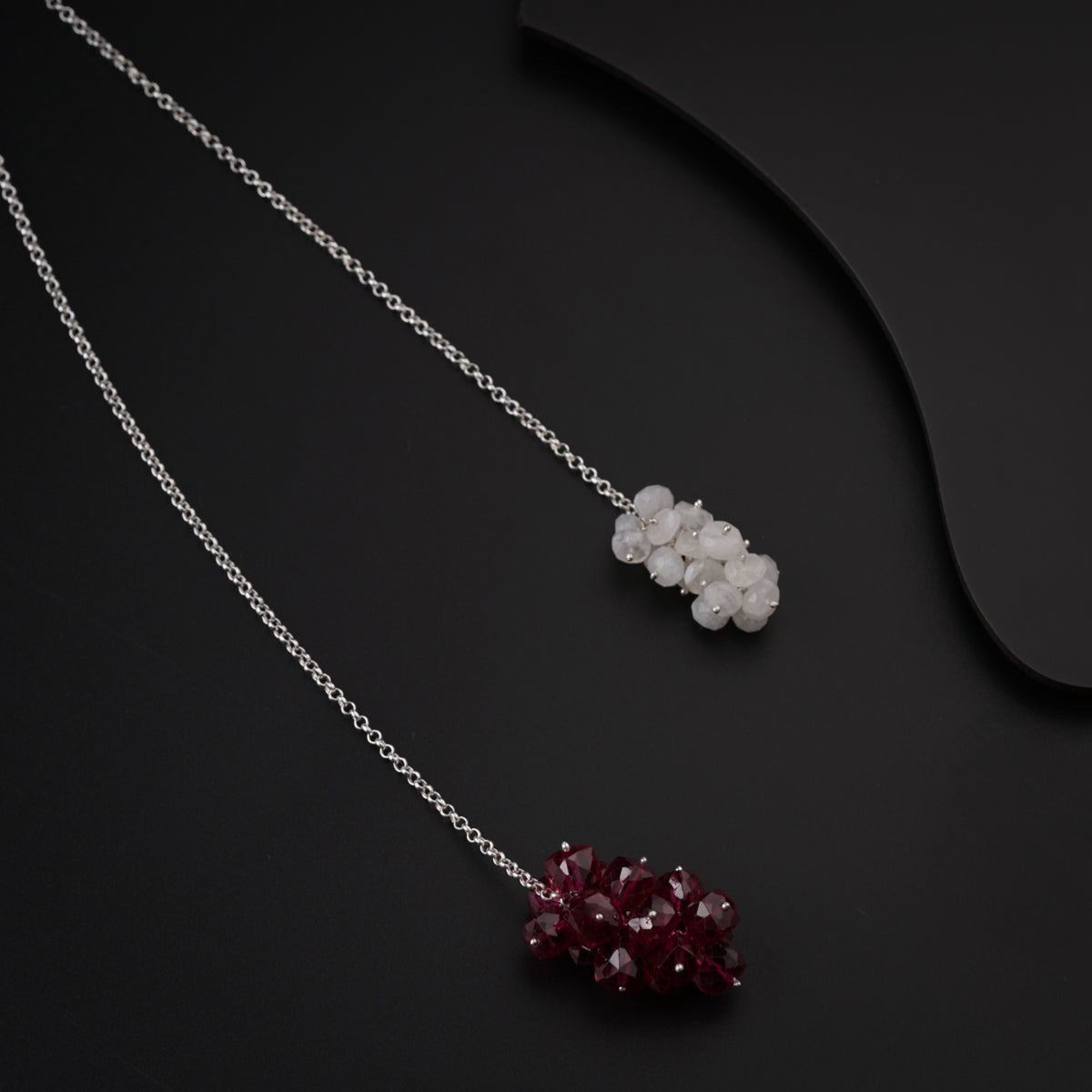 Silver Tie & Wear Necklace with Ruby & Crystals