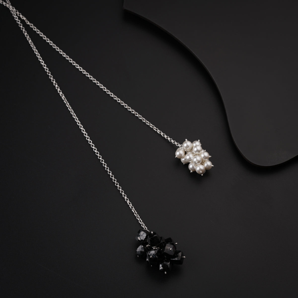 Silver Tie & Wear Necklace with Pearls & Black Onyx