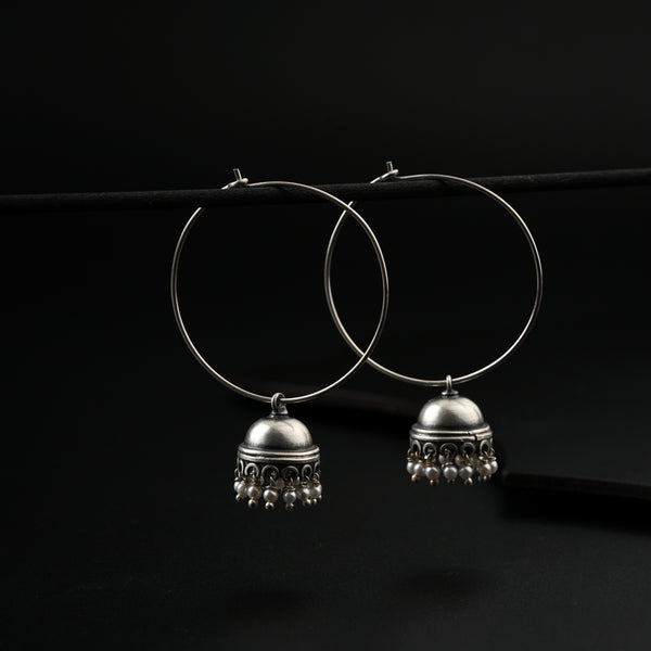 Silver Hoops Jhumki : Medium
