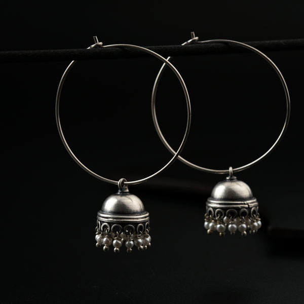 Silver Hoops Jhumki : Medium