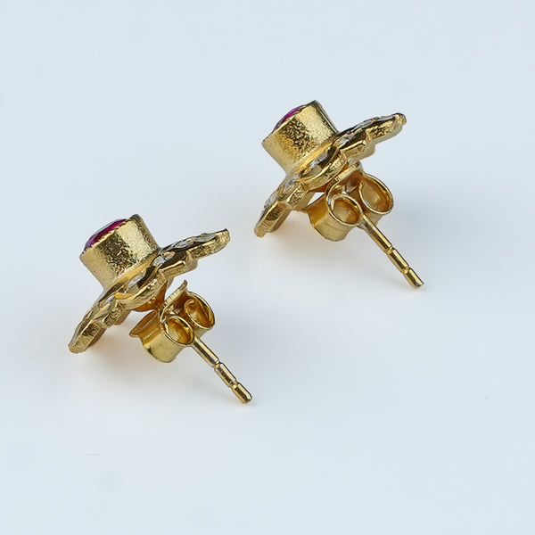 Kudi Earrings with Pink Stone | 22K Gold-Plated