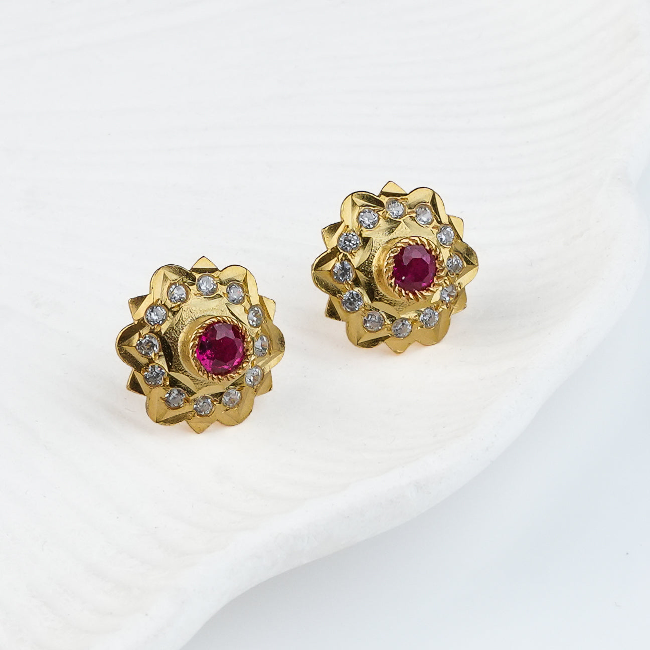 Kudi Earrings with Pink Stone | 22K Gold-Plated