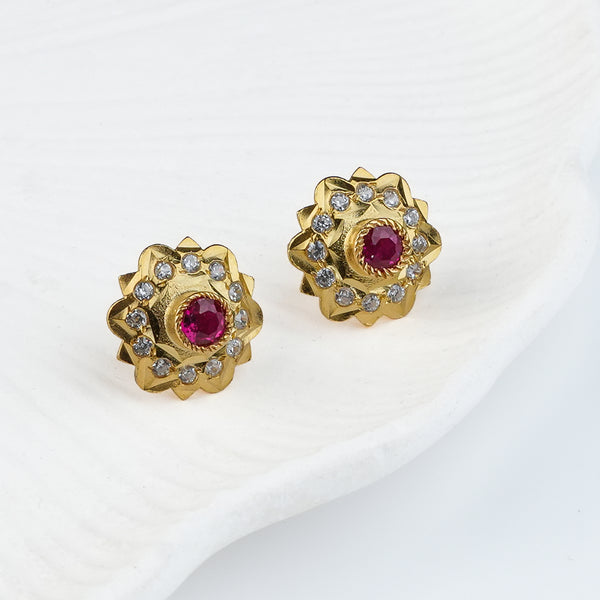 Kudi Earrings with Pink Stone | 22K Gold-Plated