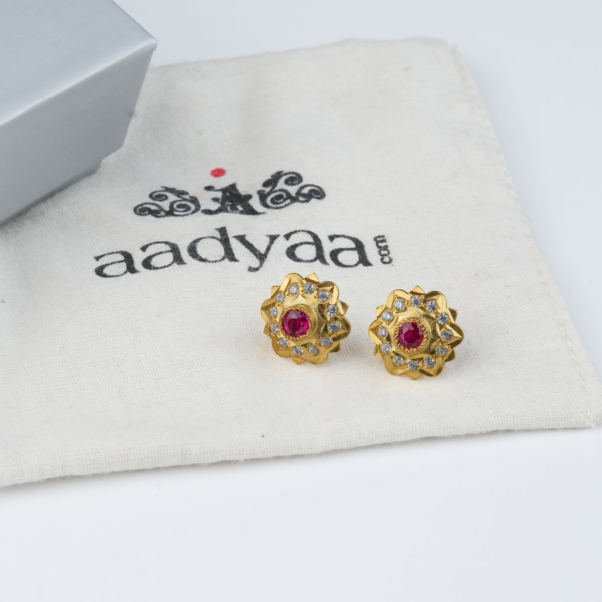 Kudi Earrings with Pink Stone | 22K Gold-Plated