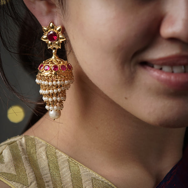 Jhumki with Pearl | 92.5 Silver | 22K Gold Plated